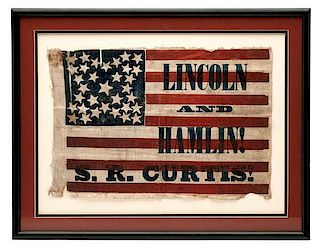 Lincoln, Hamlin, & S.R. Curtis Campaign Flag, 1860 