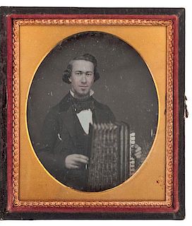 Sixth Plate Daguerreotype of a Young Man with Concertina 