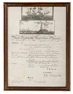 John Quincy Adams Ship's Passage Signed as President, Countersigned by Henry Clay 
