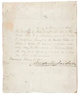 Andrew Jackson Manuscript Document Signed as President 