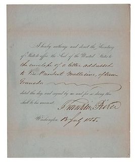 Franklin Pierce Document Signed as President, July 1855 