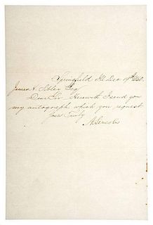 Abraham Lincoln Note Signed, December 19, 1860, Body Reportedly Written by Mary Todd Lincoln 