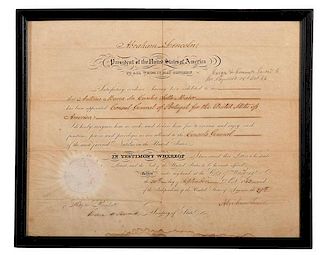 Abraham Lincoln Appointment Signed as President for Antonio Maria da Cunha Sotto Maior, US Consul General for Portugal, September 1862 