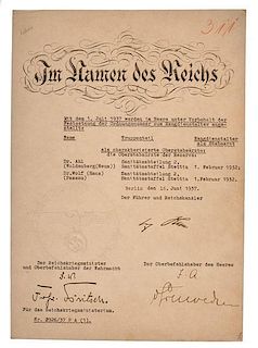 Adolf Hitler Signed Promotion, 1937 