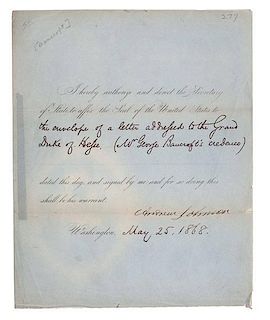 Andrew Johnson Document Signed as President, May 1868 
