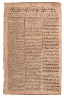 Gazette of the United States, Philadelphia, PA, October 29, 1791, Featuring Proclamation from George Washington 