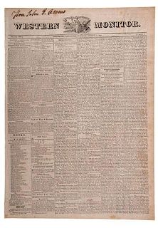 Western Monitor, Lexington, KY, August 1821 Issue Owned by John Quincy Adams, Containing Report on Adams-Onis Treaty of 1819 
