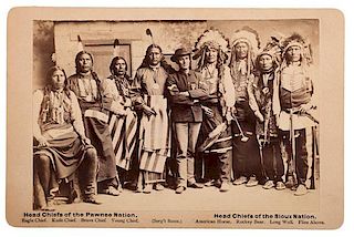 Head Chiefs of the Pawnee & Sioux Nations with Sgt. Gilbert Bates, Cabinet Photograph 