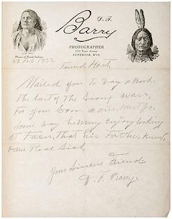 D.F. Barry ALS & Personal, Signed and Inscribed Copy of The Last Battle of the Sioux Nation 