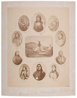 John P. Soule, Composite Photograph of Pacers Camp - Apache Surrounded by Portraits of Identified Kiowa & Comanche Indians 
