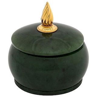 18 Karat Gold and Spinach Jade Round Box with Cover by Piaget Geneve