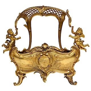 Exceptional Napoleon III French Ormolu Fireplace Log Cradle Holder, Centerpiece