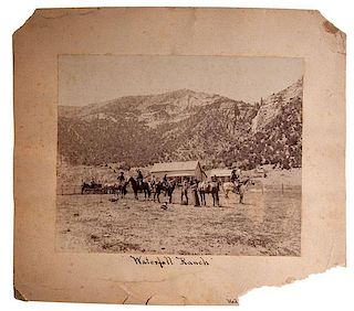 Albumen Photograph of Cowboys at the Waterfall Ranch, Plus Thimble Rock 