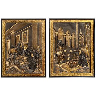 Pair of Gilt and Patinated Bronze Relief Plaques Depicting Shakespeare, Othello