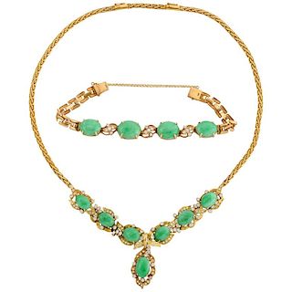 18-Karat Gold, Diamonds, and Chinese Jade Necklace and Bracelet Set