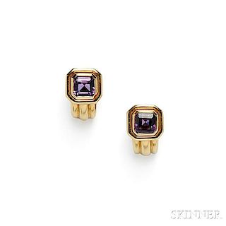 18kt Gold and Amethyst Earclips, Retailed by Dorfman