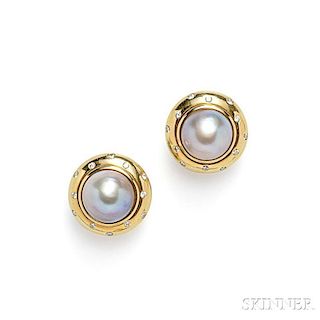 18kt Gold, Mabe Pearl, and Diamond Earclips