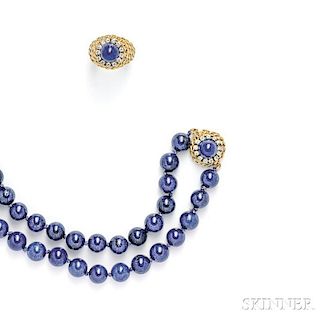 Suite of 18kt Gold, Lapis, and Diamond Jewelry Items