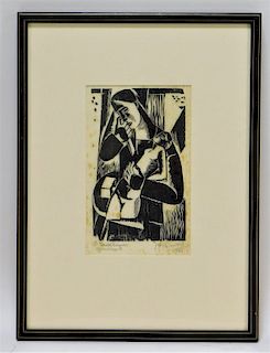 Jozef Cantre Modern Abstract Figural Woodcut