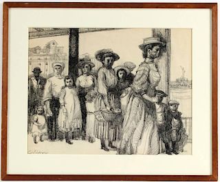 Charcoal on Paper, Emigrants, New York, Ted Gilien