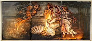American Painted Glass Birth of Venus Triptych