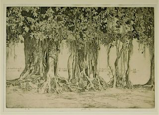 Ernest Lumsden River Trees Landscape Etching