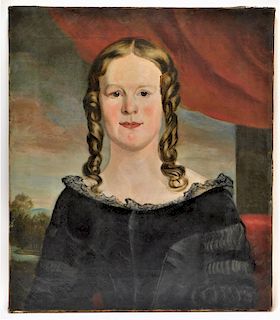 Early American Colonial Portrait Painting of Girl