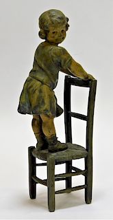19C French A J Scotte Bronze Figure of Young Girl