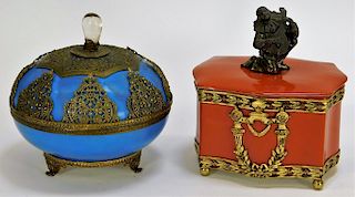 PR German Porcelain Bronze Mounted Dresser Boxes