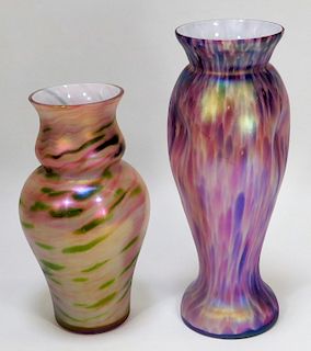 2 Purple and Pink Bohemian Art Glass Vases