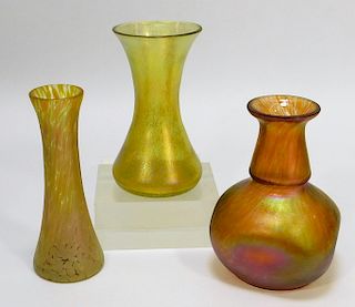 3 Yellow and Orange Bohemian Art Glass Vases