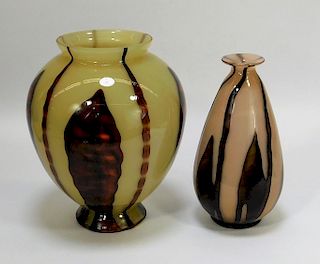2 Kralik Lenora Bohemian Art Glass Vases
