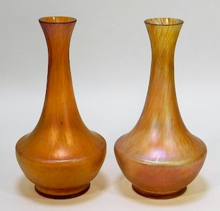 PR Orange Iridescent Bohemian Art Glass Vases