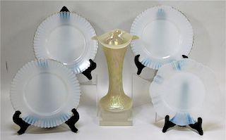 5PC Opalescent Bohemian Art Glass Vase and Plates