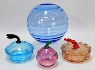 4 Ruckl Translucent Bohemian Art Glass Vessels