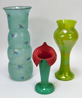 3 Vibrant Bohemian Czech Art Glass Vases
