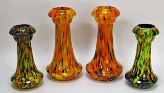 2PR Ruckl Splatter Bohemian Art Glass Vases