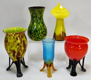 5 Foot and Splatter Bohemian Art Glass Vases