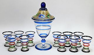 12PC Attr. Pfohl Enamel Bohemian Art Glass