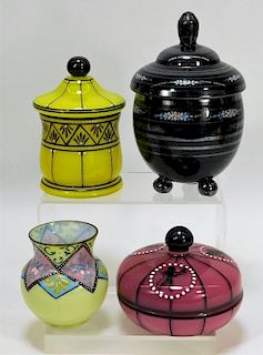 4 Assorted Enameled Bohemian Czech Art Glass