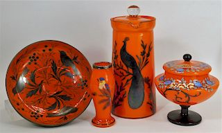 4 Attr. Harrach Orange Assorted Bohemian Art Glass