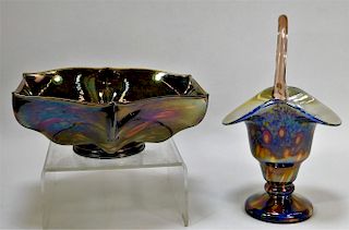 2 Kralik Bohemian Art Glass Vase and Center Bowl