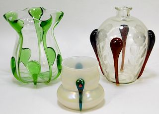 3 Kralik Tadpole Bohemian Czech Art Glass Vases
