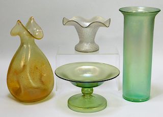 4 Solid Color Bohemian Czech Art Glass Vases