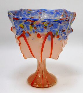 Kralik Red White Blue Bohemian Art Glass Bowl