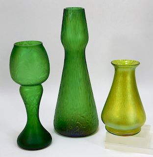 3 Attr. Loetz Bohemian Czech Art Glass Vases