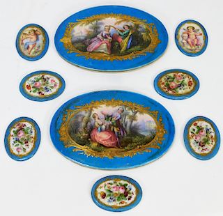9 French Sevres Type Enameled Porcelain Cartouches