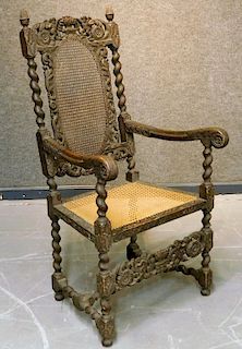 Continental Baroque Carved Wood Cane Chair