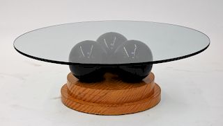 C.1970 Hollywood Regency Satin Wood Veneer Table