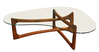 Adrian Pearsall MCM Glass and Walnut Coffee Table